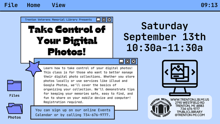 Flyer for program Take Control of Your Digital Photos that links to registration