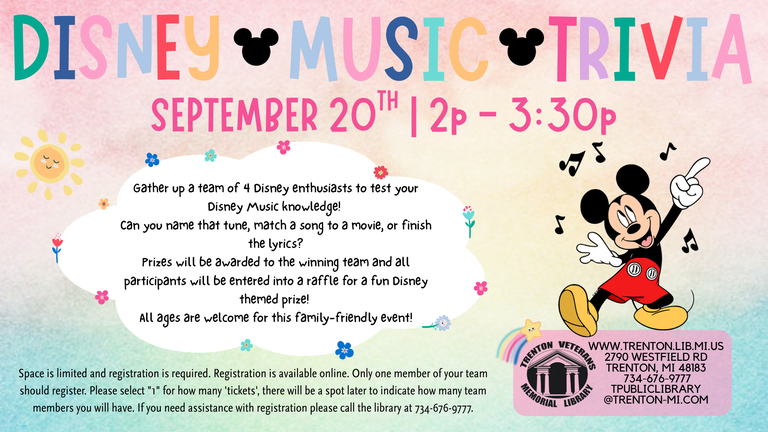 Disney Music Trivia Flyer that links to registration for the event