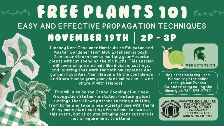 Flyer for Free Plants 101 Program that links to the event registration 