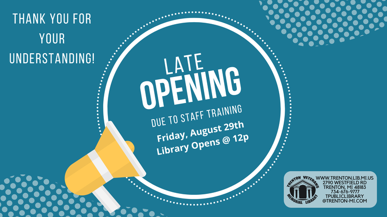 Flyer announcing Late Opening on August 29th (Noon)