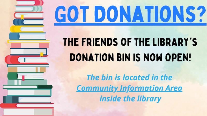 A colorful pile of books with caption "Got Donations"