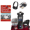 Oral History Kit Oral History Kit including book, zoom sound recorder, headphones, SD card and adapter, microphone and more accessories.