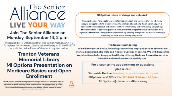 Medicare basics The Senior Alliance will be here discussing Medicare basics September 14th from 2:00-3:00 p.m.