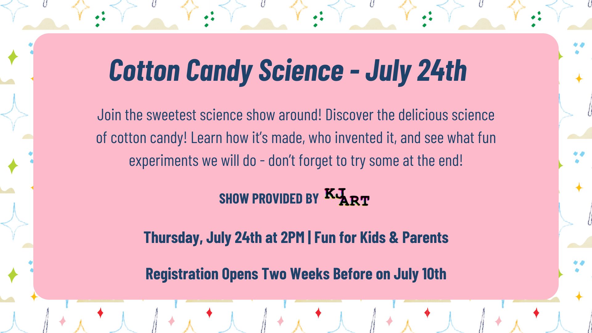 Cotton Candy Science A flyer that links to the event registration