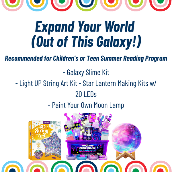 Expand Your World (Out of This Galaxy!) Raffle Basket Lists basket contents including slime kit, LED lights and more