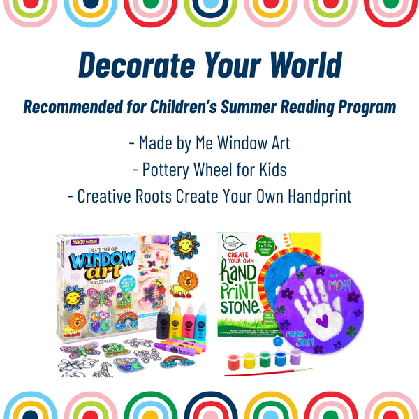 Decorate Your World Raffle Basket Lists basket contents including window art and handprint kits and pottery wheel