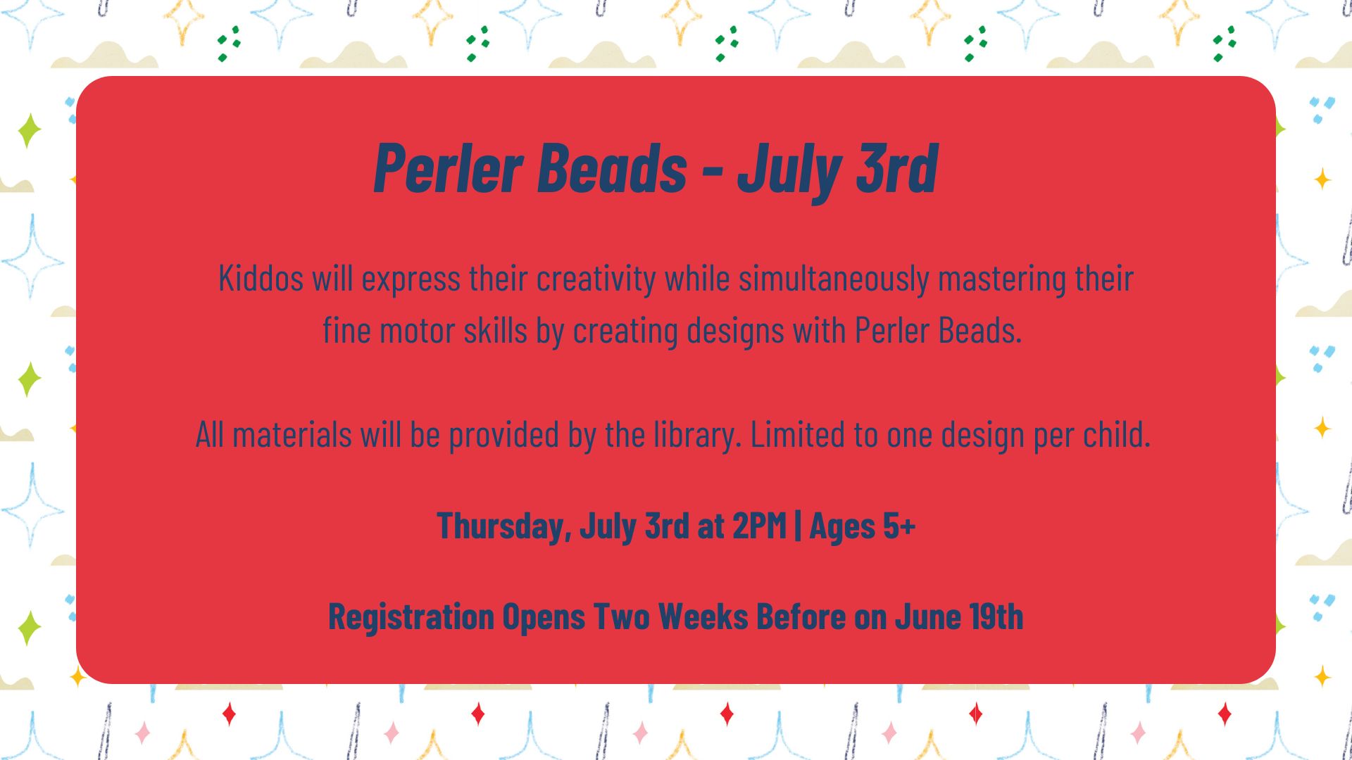 Perler beads A flyer that links to event registration