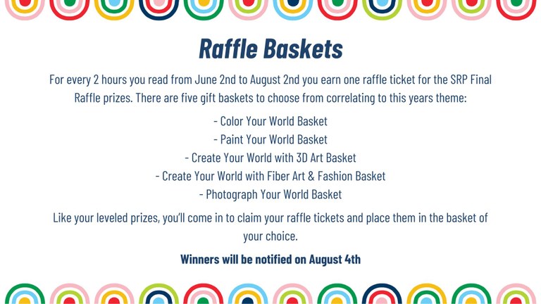 Final Raffle Prizes Lists titles of the raffle basket prizes that are all art themed