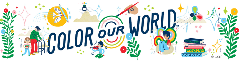 A colorful banner that links to the Adult Summer Reading Program sign up page